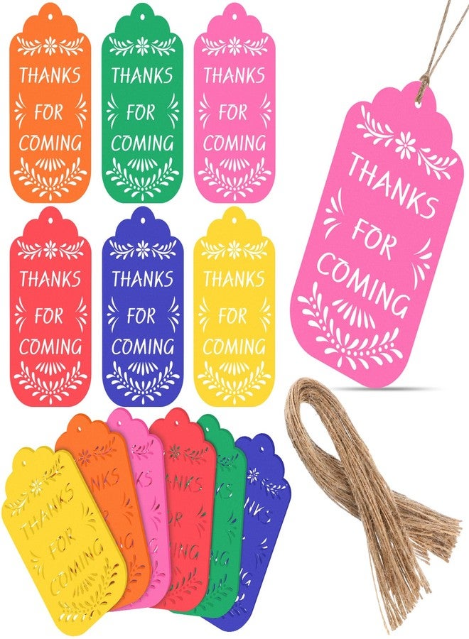 Fuyoooo 60 Pcs Mexican Papel Picado Gift Tags Las Posadas Colorful Fiesta Thank You Tag with String for Posada Navidena Mercado Candy Bags Cinco De Mayo Party Decoration(Multicolor,Thanks for Coming) - Image 1